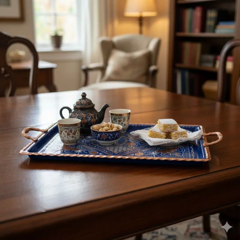 Islemeli-Bakir-Tepsi-40cm-Mavi