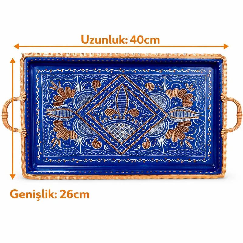 ��lemeli Bak�r Tepsi 40cm Mavi