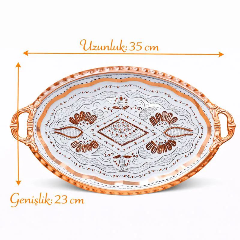 Erzincan Bak�r� Oval Tepsi Beyaz