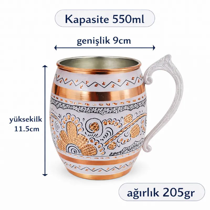 ��lemeli Bak�r Bardak Beyaz