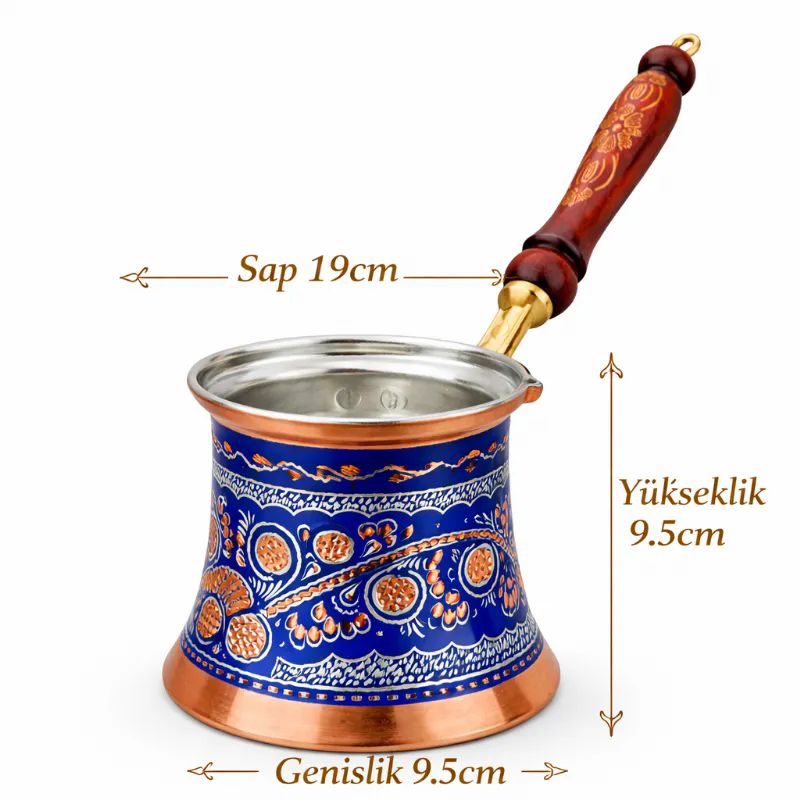 ��lemeli Bak�r Cezve Mavi