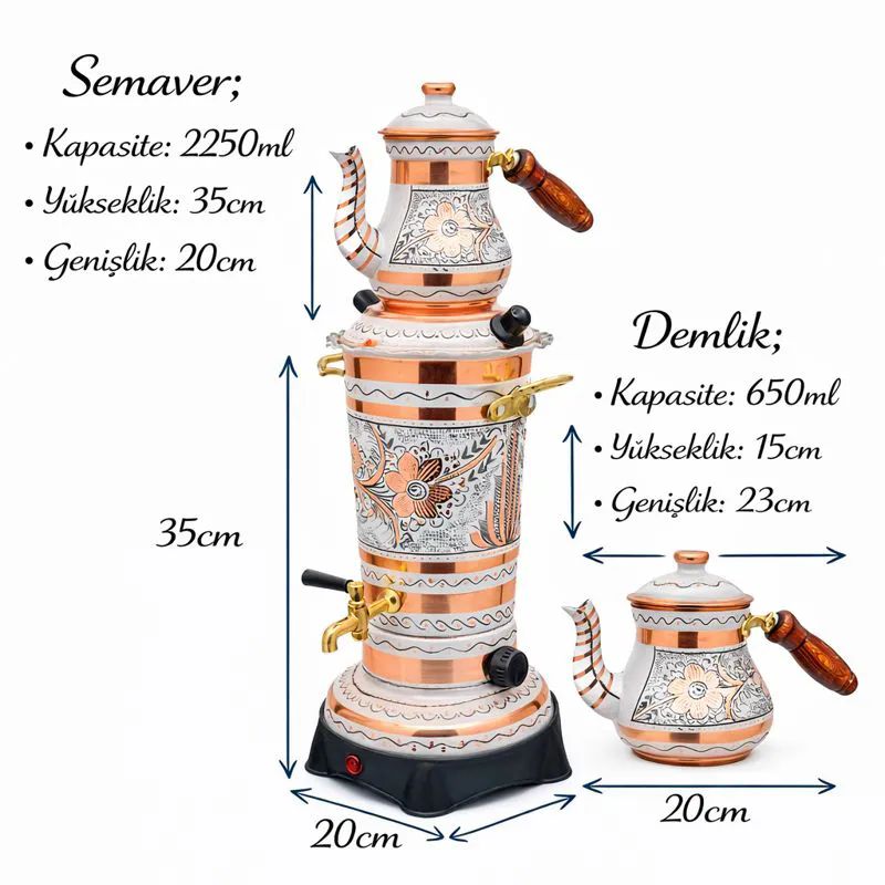 K���k Boy Elektrikli Bak�r Semaver Beyaz