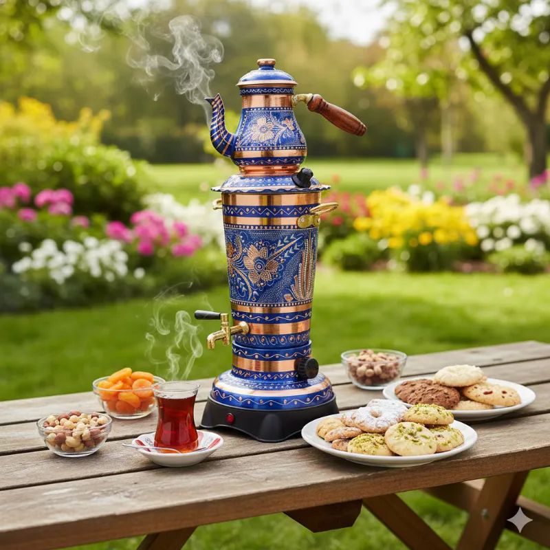 Kucuk-boy-Elektrikli-bakir-semaver-Mavi