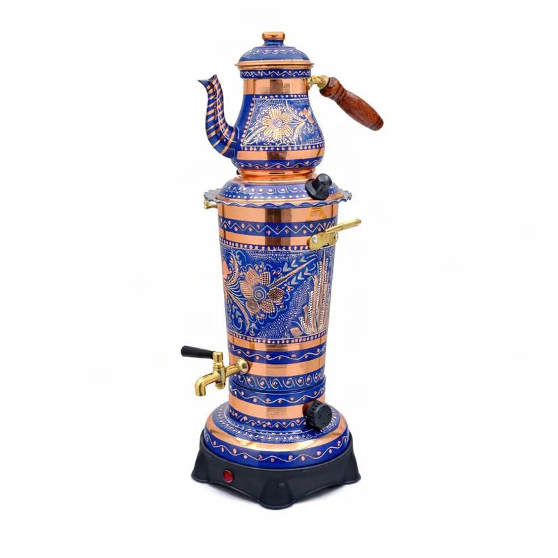 Kucuk-boy-Elektrikli-bakir-semaver-Mavi